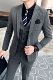 秋冬款英伦时尚格子修身男士西服+马甲+西裤三件套装SJT905-P280，男装西服，电商C308