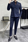 秋冬韩版修身纯色双排扣男士西服三件套装黑色SJT902-P265，男装西服，电商C308