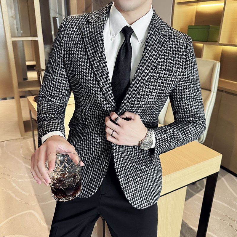 英伦韩版修身男士休闲千鸟格西服加厚外套X929-P155,男装西服,电商C308