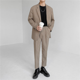 21春夏款轻熟风英伦小细格长袖西服+阔版九分裤套装TZ18-P215，男装西服，电商C308