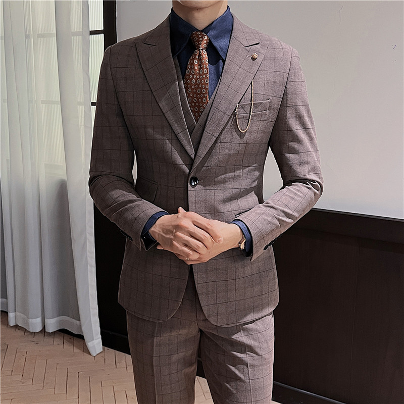 英伦修身男士二粒扣格子西服新郎伴郎礼服外套X919-P155,男装西服,电商C308