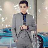 高品质韩版修身立领男士西服三件套新郎西服套装SJT954-P280，男装西服套装，电商C308