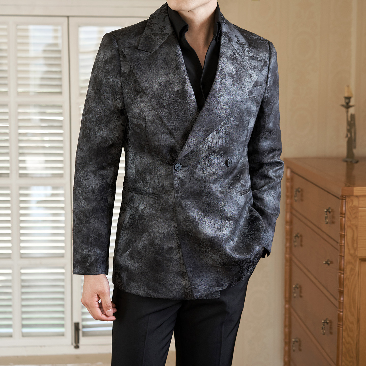 秋冬高级感仿人丝面料西服男士英伦二粒扣西装外套X7038-P165,男装西服,电商C308