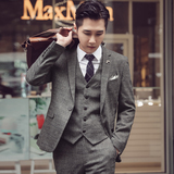 高品质韩版修身格子男士西服三件套新郎西服套装SJT956-P260，男装西服套装，电商C308