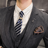 20秋冬款韩版时尚修身男士商务细条纹西服三件套装SJT10-P285，男装西服，电商C308