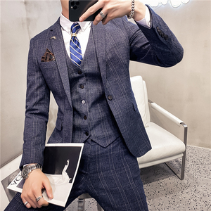 20秋冬款 英伦韩风修身时尚商务格子西服男士三件套SJT956-特P260图片