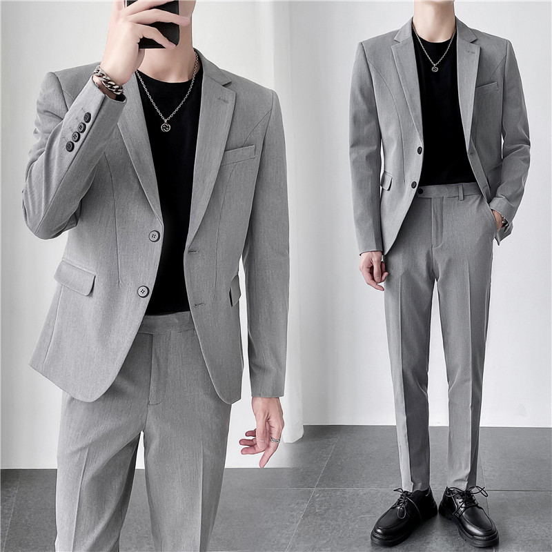 轻熟风ins韩版修身男士休闲纯色二粒扣西服套装LJT961-P220,男装西服套装,电商C308