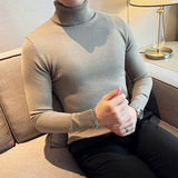 秋冬韩版高领修身打底衫套头纯色针织衫精致毛衣沙漠色B5553-P50，男装T恤，电商C308