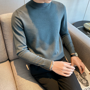 秋冬韩版半高领修身打底衫中领套头纯色针织衫毛衣潮男 MY1-P45，男装T恤，电商C308