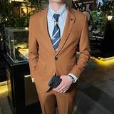 秋冬款英伦韩版修身男士商务休闲纯色西服外套米白色X888-P150，男装西服，电商C308