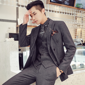 高品质韩版修身条纹双排扣西服三件套装SJT903A双排扣-P265，男装西服，电商C308