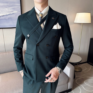 春季新款英伦韩版修身纯色双排扣男士休闲西服套装 LJT891-P230图片