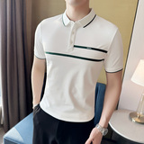 男士休闲polo衫t恤潮流修身翻领半袖polo衫米白色F9408-P58，男装T恤，电商C308