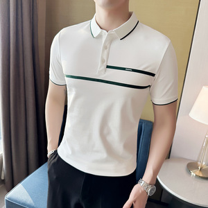 男士休闲polo衫t恤 潮流修身翻领半袖polo衫米白色F9408-P58图片