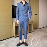 痞雅高级感休闲双排扣纯色小西服+英伦时尚九分西裤套装TZ02-P225，男装西服，电商C308