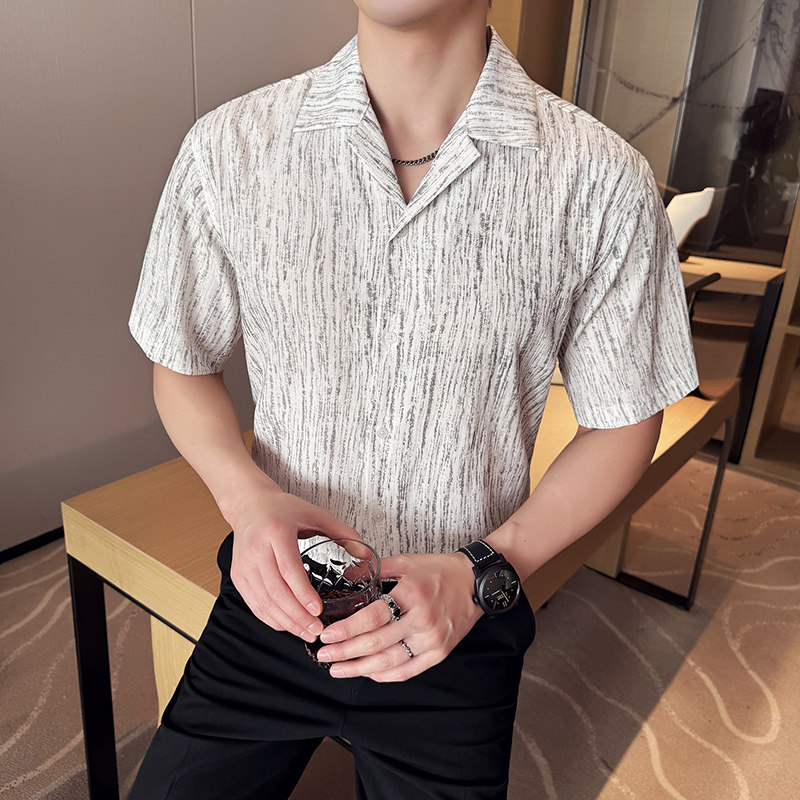 春夏古巴领衬衫男中袖薄款潮流帅气休闲翻领男士衬衣C3305-P68,男装衬衫,电商C308