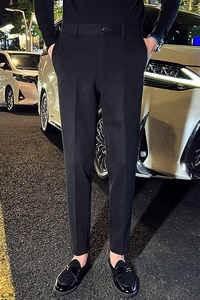 高品质 秋冬毛呢西裤男士商务修身小脚裤呢料休闲裤灰色K33-P65图片