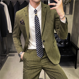 20秋冬款 英伦韩版时尚修身男士商务细条纹西服套装 LJT10-P225图片