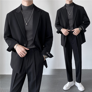 ins轻熟风英伦纯色西服套装 阔版宽松休闲小西装 TZ27刺绣-P225图片