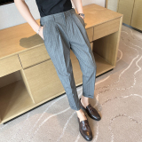 夏季痞雅薄款条纹九分裤男士坠感免烫西裤青年冰凉休闲裤K08-P75，男装西裤，电商C308