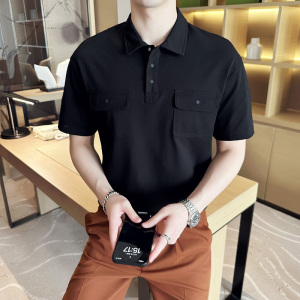 男士休闲polo衫t恤 潮流修身翻领半袖polo衫黑色C10012-P58图片