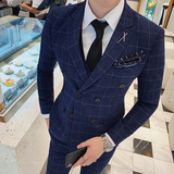 秋冬款英伦经典方格修身男士双排扣西服外套X131-P150，男装西服，电商C308