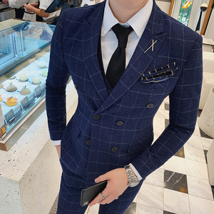秋冬款 英伦经典方格修身男士双排扣西服外套X131-P150图片