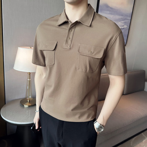 夏季男士休闲polo衫t恤 潮流修身翻领半袖polo衫黑色C10012-P58图片