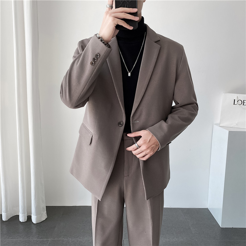 ins轻熟风英伦纯色呢料西服外套阔版宽松休闲小西装X25-P150,男装西服套装,电商C308