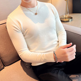 秋冬韩版圆领修身打底衫套头纯色针织衫精致毛衣花草绿B5551-P45，男装T恤，电商C308