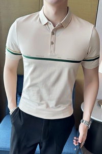 夏季 男士休闲polo衫t恤 潮流修身翻领半袖polo衫杏色C60008-P58图片
