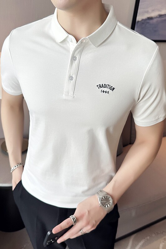 男士休闲polo衫t恤潮流修身翻领半袖polo衫黑色C60045-P58,男装T恤,电商C308