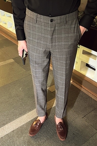 时尚免烫西裤男士韩版修身小脚裤商务休闲西裤长裤咖啡色K30-P75图片