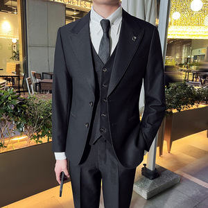 英伦韩版修身男士休闲商务二粒扣西服三件套装黑色SJT889-P290，男装西服，电商C308