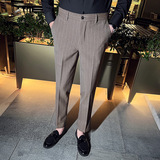 时尚免烫条纹西裤男士韩版修身小脚裤商务休闲长裤深灰色K29-P70，男装西裤，电商C308