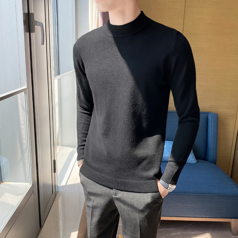 秋冬韩版半高领修身打底衫中领套头纯色针织衫毛衣潮男MY1-P45,男装T恤,电商C308