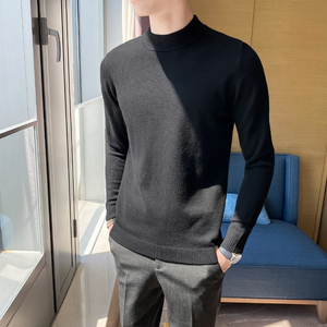 秋冬韩版半高领修身打底衫中领套头纯色针织衫毛衣潮男 MY1-P45图片