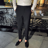 时尚免烫条纹西裤男士韩版修身小脚裤商务休闲长裤咖啡色K29-P70，男装西裤，电商C308