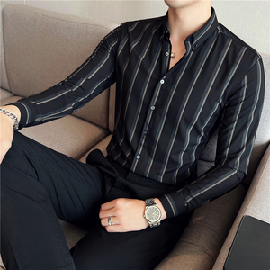 秋冬 英伦宽条纹男士衬衣 韩版修身长袖衬衫男 C88268-P65，男装衬衫，电商C308