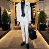 秋冬英伦韩版修身男士休闲商务二粒扣西服套装中灰色LJT961-P220，男装西服套装，电商C308