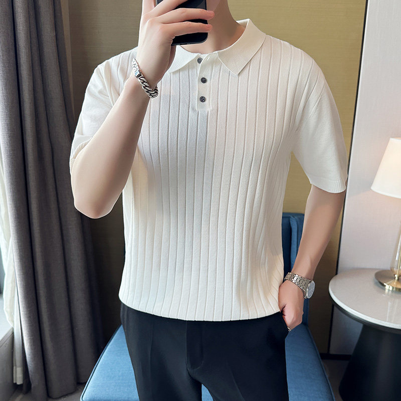 男士休闲polo衫t恤 潮流修身翻领半袖polo衫白色C72006-P58图片