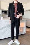春夏款轻熟风英伦纯色阔版中袖西服九分裤套装黑色TZ15-P195，男装西服，电商C308