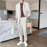 春夏款轻熟风英伦纯色阔版中袖西服九分裤套装黑色TZ15-P195，男装西服，电商C308