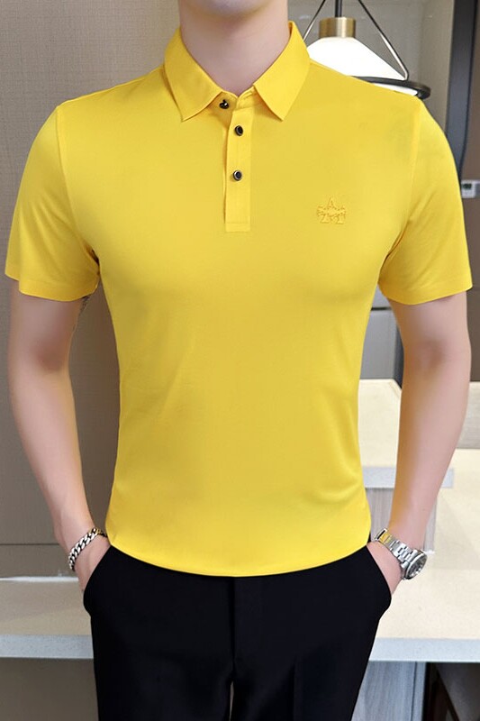 夏季冰丝高弹翻领无痕T恤男士光滑短袖POLO衫黑色PL2-P48,男装T恤,电商C308