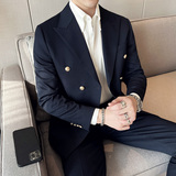 布雷泽英伦韩版修身纯色双排扣金属纽扣男士西服外套X890-P155，男装西服，电商C308