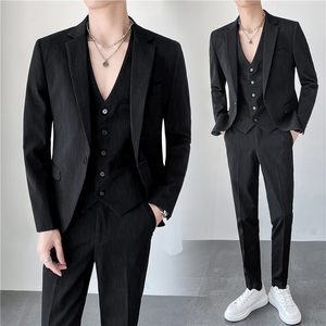 轻熟风ins秋冬韩版修身男士虚线条纹休闲西服三件套 SJT937-P265，男装西服，电商C308