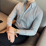 英伦个性V领衬衫男长袖薄款潮流帅气修身休闲立领痞帅衬衣C11-P68，男装衬衫，电商C308