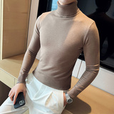 秋冬韩版高领修身打底衫套头纯色针织衫精致毛衣白色B5553-P50，男装T恤，电商C308