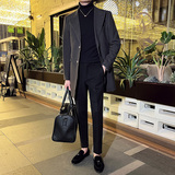 秋冬英伦韩版修身男士商务休闲中长款西服呢料外套米白色X35-P170，男装西服，电商C308