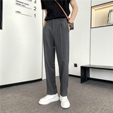 轻熟风ins宽松时尚条纹休闲西裤阔版纯色直筒长裤K23-P75，男装西裤，电商C308